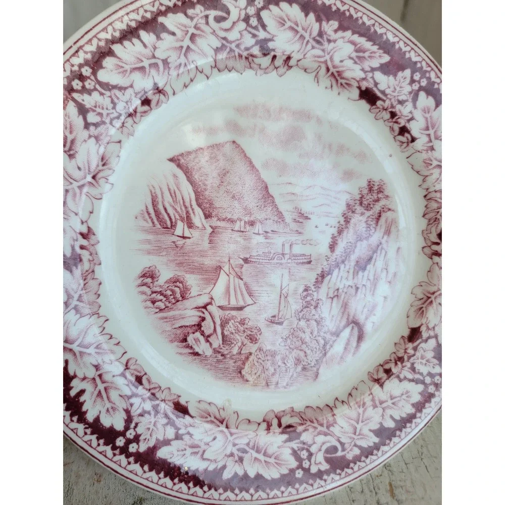 Red‎ Currier Ives Homer red sea ship sail plate dessert crow nest unique